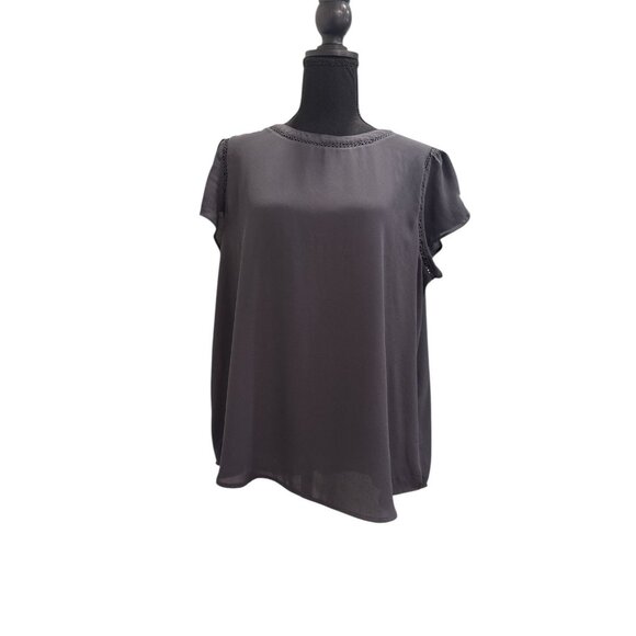 LOFT Tops - Women’s LOFT Dark Gray Blouse Short Sleeve Size L